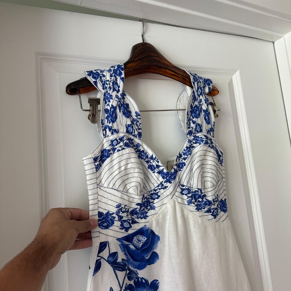 Farm Rio Off-White Floral Cascade Wavy Midi Dress - Picture 2 of 8